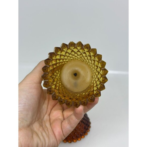 VTG Set of 4 Peg/Candle Holder Diamond Point Brown Amber Votive Cups Glass READ - Picture 7 of 10